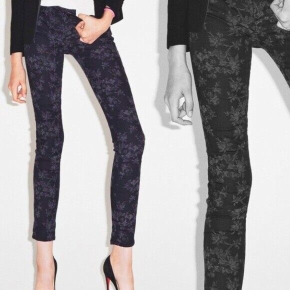 Hudson Collin Skinny Midrise Jeans Size 26 Black with Floral Pattern - Picture 1 of 8